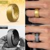 Egnaro Silicone Rings For Men, Rubber Wedding Bands For Him, 10.5mm Wide 2.8mm Thick, Breathable Design Step Edge(SETA7-Black  Black/Light Gray  Light Gray/Black  Gold)
