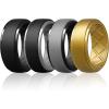 Egnaro Silicone Rings For Men, Rubber Wedding Bands For Him, 10.5mm Wide 2.8mm Thick, Breathable Design Step Edge(SETA7-Black  Black/Light Gray  Light Gray/Black  Gold)