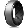 Egnaro Silicone Rings For Men, Rubber Wedding Bands For Him, 10.5mm Wide 2.8mm Thick, Breathable Design Step Edge(SETC1-Silver/Black)