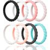 Egnaro Silicone Wedding Ring for Women,Thin and Stackble Braided Rubber Wedding Bands,No-Toxic,Skin Safe(1A-Black  White  Faint Red  Whitepink  Ivory  Rose Gold  Black Gray  Mint Green)