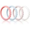 Egnaro Silicone Wedding Ring for Women,Thin and Stackble Braided Rubber Wedding Bands,No-Toxic,Skin Safe(23-Faint Red Light Blue Whitepink Ivory)