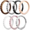 Egnaro Silicone Wedding Ring for Women,Thin and Stackble Braided Rubber Wedding Bands,No-Toxic,Skin Safe(C ( 8 Rings )-Bronze Metallic Silver White Rose Gold Pink Sand Marble Black Glamour)