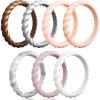 Egnaro Silicone Wedding Ring for Women,Thin and Stackble Braided Rubber Wedding Bands,No-Toxic,Skin Safe(D ( 8 Rings )-Bronze Metallic Silver Rose Gold Light Rose Gold Pink Sand Marble White)