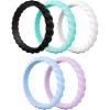 Egnaro Silicone Wedding Ring for Women,Thin and Stackble Braided Rubber Wedding Bands,No-Toxic,Skin Safe(E32-Lilac Purple  Sky Blue  Teal Mist  Black  White)