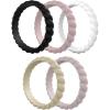 Egnaro Silicone Wedding Ring for Women,Thin and Stackble Braided Rubber Wedding Bands,No-Toxic,Skin Safe(E3-Royal Black  Bright Peach  Princess White  Cream Beige  Cloudy Pink)