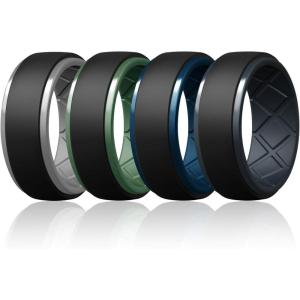 Egnaro Silicone Rings For Men, Rubber Wedding Bands For Him, 10.5mm Wide 2.8mm Thick, Breathable Design Step Edge(SETA15-Black/Light Gray  Black/Ink Green  Black/Sea Blue  Black/Blue Gray)