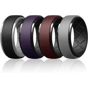 Egnaro Silicone Rings For Men, Rubber Wedding Bands For Him, 10.5mm Wide 2.8mm Thick, Breathable Design Step Edge(SETA1-Black/Black Gray  Dark Purple/Black  Maroon/Black  Light Gray/Black)