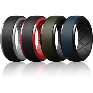 Egnaro Silicone Rings For Men, Rubber Wedding Bands For Him, 10.5mm Wide 2.8mm Thick, Breathable Design Step Edge(SETA5-Black/Light Gray  Black/Red  Olive Green/Black  Twilight Blue/Black)