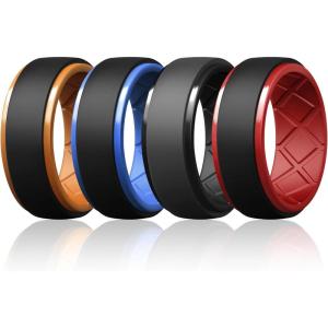 Egnaro Silicone Rings For Men, Rubber Wedding Bands For Him, 10.5mm Wide 2.8mm Thick, Breathable Design Step Edge(SETA6-Black/Orange  Black/Sky Blue  Black/Red  Black Gray  Black)