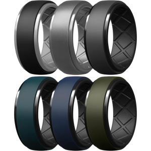 Egnaro Silicone Rings For Men, Rubber Wedding Bands For Him, 10.5mm Wide 2.8mm Thick, Breathable Design Step Edge(SETB1-Black/Light Gray  Dark Silver/Light Gray  Dark Gray/Black  Navy Blue/Black  Dark Blue/Black  Olive Green/Black)