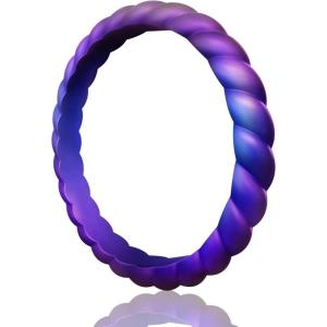 Egnaro Silicone Wedding Ring for Women,Thin and Stackble Braided Rubber Wedding Bands,No-Toxic,Skin Safe(SETN-Galaxy)