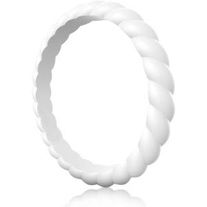 Egnaro Silicone Wedding Ring for Women,Thin and Stackble Braided Rubber Wedding Bands,No-Toxic,Skin Safe(SETN-White)