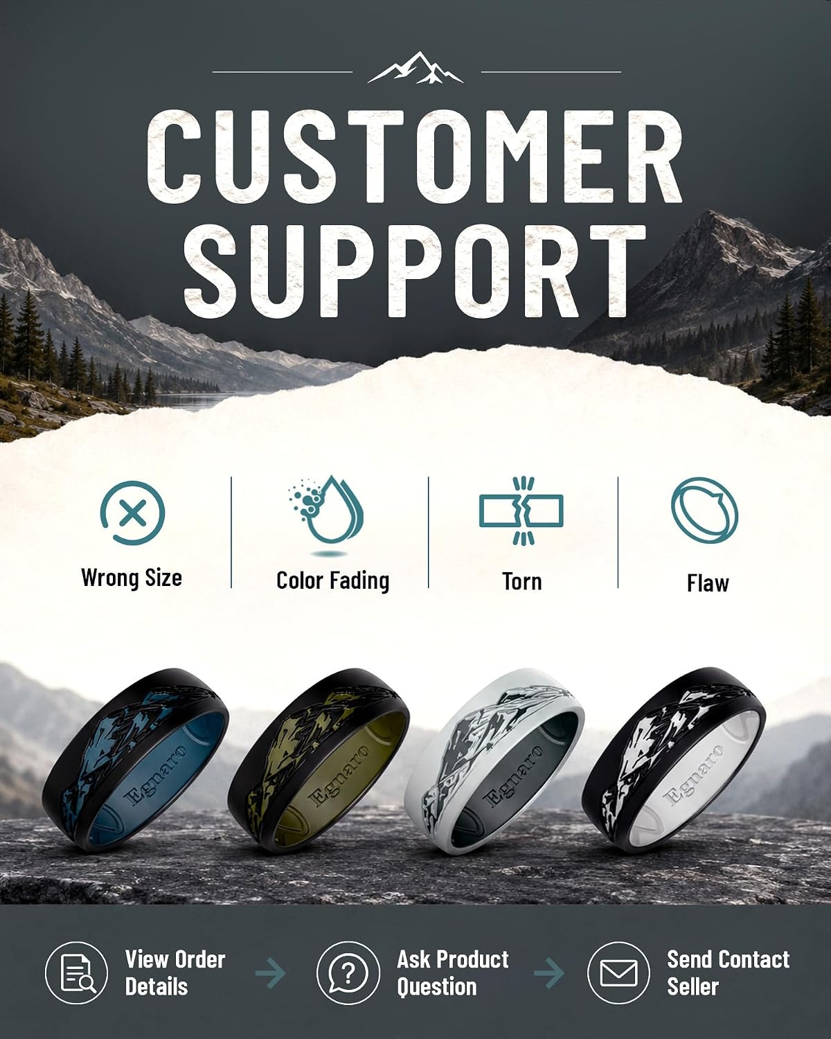 image:imageEgnaro Mens Etched Silicone Wedding Band 74mm Wide 21mm Thick Flexible DualTone Rubber Engagement Ring For Work Gym Travel amp Outdoor WearSETA Wild Peaks Light Gray Pine Green