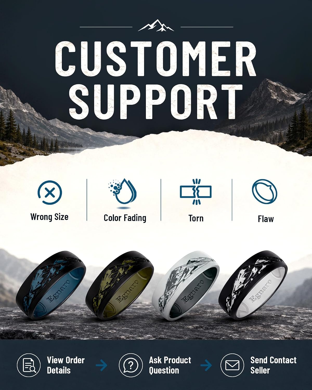 image:imageEgnaro Mens Etched Silicone Wedding Band 74mm Wide 21mm Thick Flexible DualTone Rubber Engagement Ring For Work Gym Travel amp Outdoor WearSETB Wild Peaks Black Navy Blue