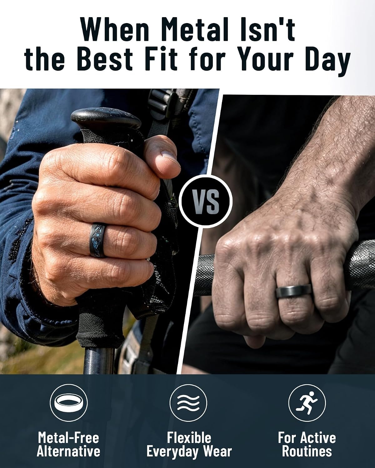 image:imageEgnaro Mens Etched Silicone Wedding Band 74mm Wide 21mm Thick Flexible DualTone Rubber Engagement Ring For Work Gym Travel amp Outdoor WearSETB Wild Peaks Black Navy Blue