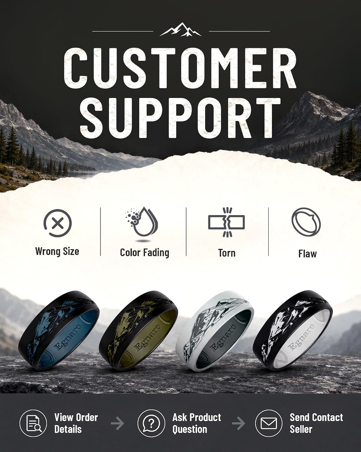 image:imageEgnaro Mens Etched Silicone Wedding Band 74mm Wide 21mm Thick Flexible DualTone Rubber Engagement Ring For Work Gym Travel amp Outdoor WearSETC Wild Peaks Black Light Gray