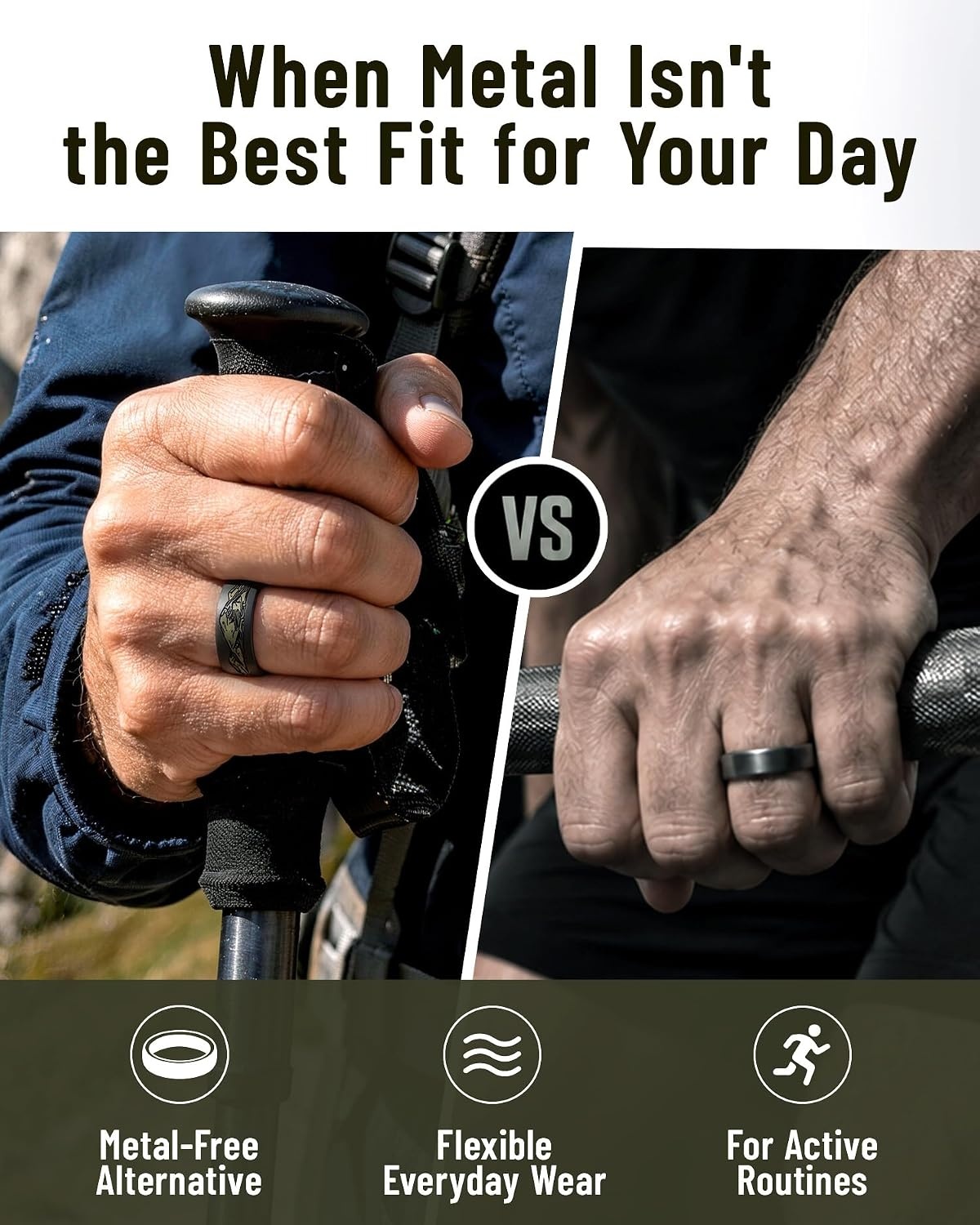 image:imageEgnaro Mens Etched Silicone Wedding Band 74mm Wide 21mm Thick Flexible DualTone Rubber Engagement Ring For Work Gym Travel amp Outdoor WearSETD Wild Peaks Black Olive Green