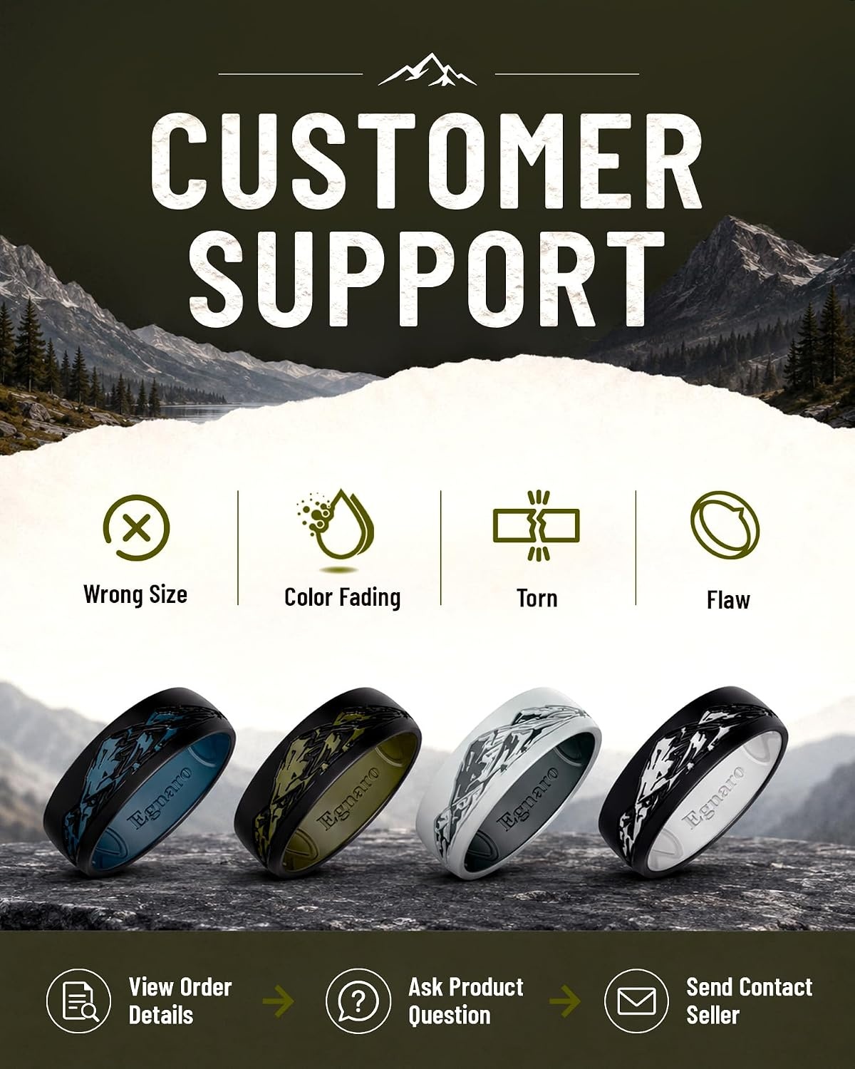 image:imageEgnaro Mens Etched Silicone Wedding Band 74mm Wide 21mm Thick Flexible DualTone Rubber Engagement Ring For Work Gym Travel amp Outdoor WearSETD Wild Peaks Black Olive Green