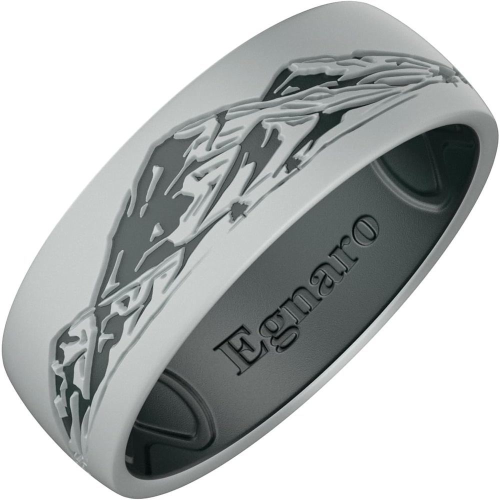 image:imageEgnaro Mens Etched Silicone Wedding Band 74mm Wide 21mm Thick Flexible DualTone Rubber Engagement Ring For Work Gym Travel amp Outdoor WearSETA Wild Peaks Light Gray Pine Green