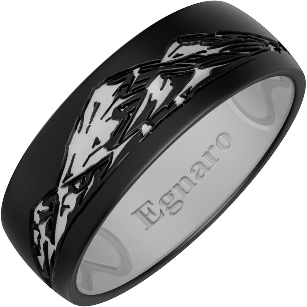 image:imageEgnaro Mens Etched Silicone Wedding Band 74mm Wide 21mm Thick Flexible DualTone Rubber Engagement Ring For Work Gym Travel amp Outdoor WearSETC Wild Peaks Black Light Gray