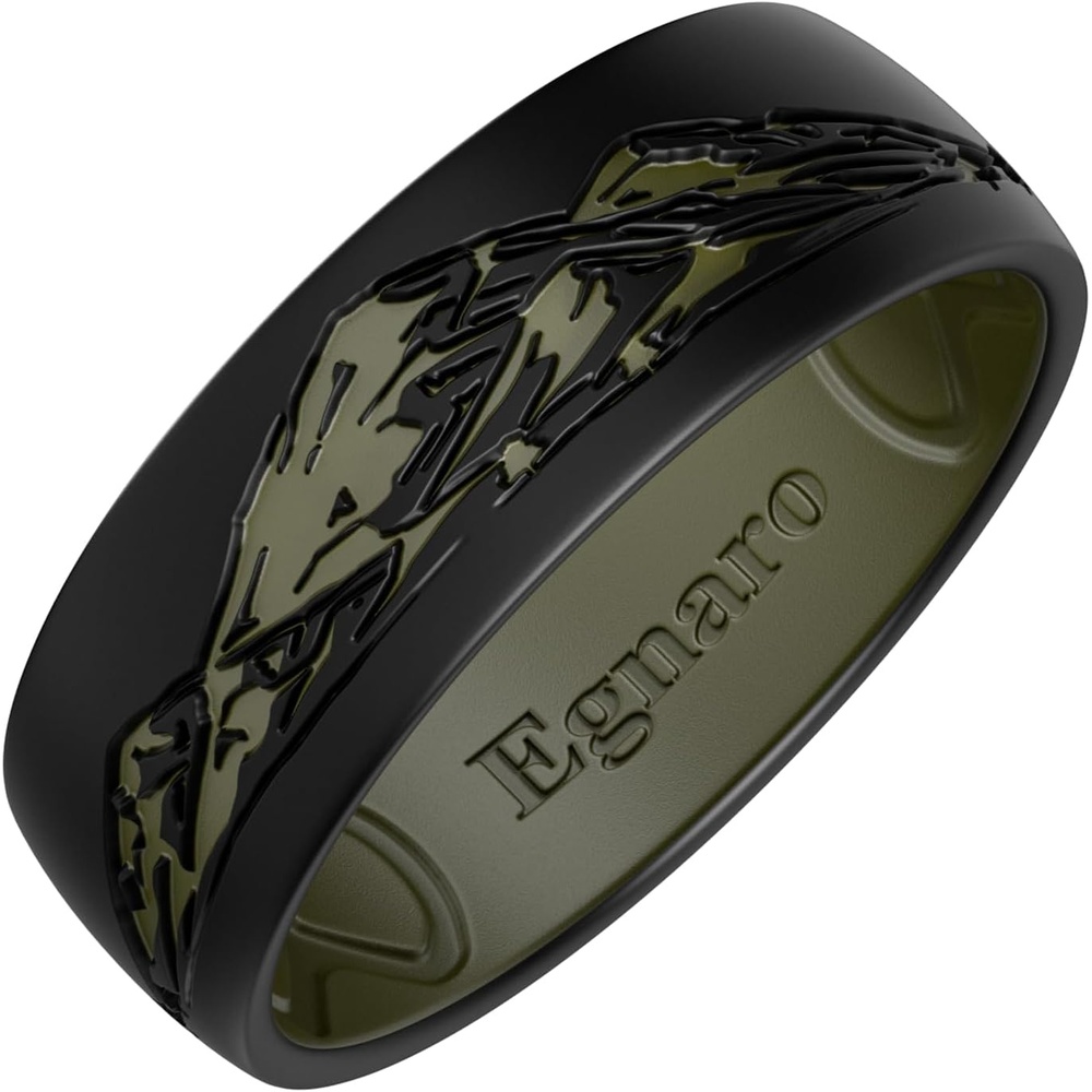 image:imageEgnaro Mens Etched Silicone Wedding Band 74mm Wide 21mm Thick Flexible DualTone Rubber Engagement Ring For Work Gym Travel amp Outdoor WearSETD Wild Peaks Black Olive Green