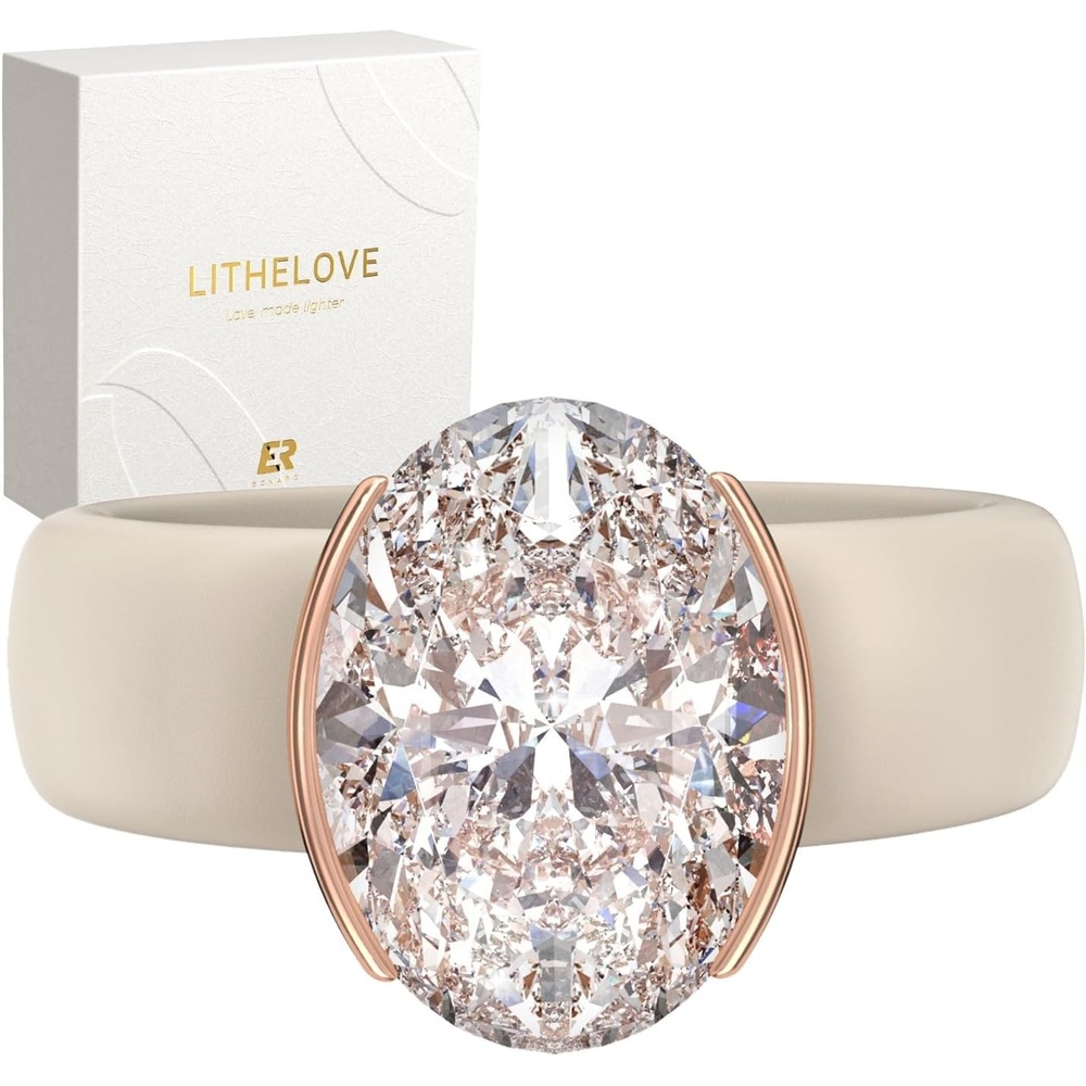 image:imageEgnaro Silicone Promise Ring with Stone  Oval Cut Cubic Zirconia Solitaire Ring For Women Flexible Rubber Wedding Band With Gift Box For Work Travel Daily WearSETANude  Rose Gold