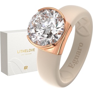 Egnaro Silicone Eternity Ring with Stone – Round Cut Cubic Zirconia Solitaire Ring for Women, Flexible Rubber Wedding Band For Work Travel Daily Wear With Gift Box(SETA-Nude / Rose Gold)