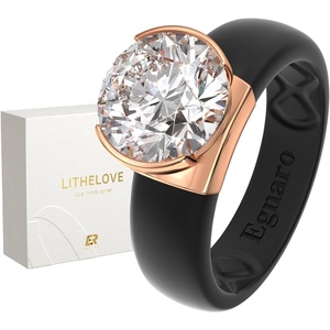 Egnaro Silicone Eternity Ring with Stone – Round Cut Cubic Zirconia Solitaire Ring for Women, Flexible Rubber Wedding Band For Work Travel Daily Wear With Gift Box(SETB-Black / Rose Gold)