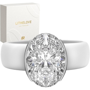 Egnaro Silicone Promise Ring with Stone – Oval Cut Cubic Zirconia Solitaire Ring For Women, Flexible Rubber Wedding Band With Gift Box For Work Travel Daily Wear(SETC-White / Silver)