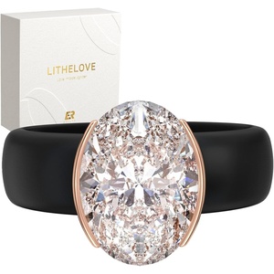 Egnaro Silicone Promise Ring with Stone – Oval Cut Cubic Zirconia Solitaire Ring For Women, Flexible Rubber Wedding Band With Gift Box For Work Travel Daily Wear(SETB-Black / Rose Gold)
