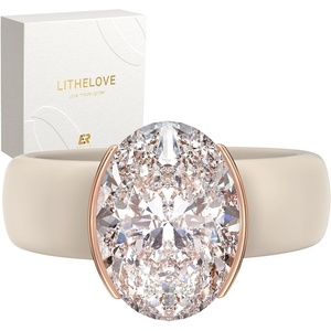 Egnaro Silicone Promise Ring with Stone – Oval Cut Cubic Zirconia Solitaire Ring For Women, Flexible Rubber Wedding Band With Gift Box For Work Travel Daily Wear(SETA-Nude / Rose Gold)