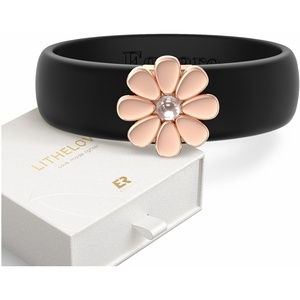 Egnaro Silicone Ring with Copper Alloy Daisy, Flexible Rubber Wedding Band Women, Alternative to Traditional Metal Rings, Ideal for Yoga, Travel, Work, Daily Wear, Gift for Her(PACK B: Black / Metal Daisy – Rose Gold)